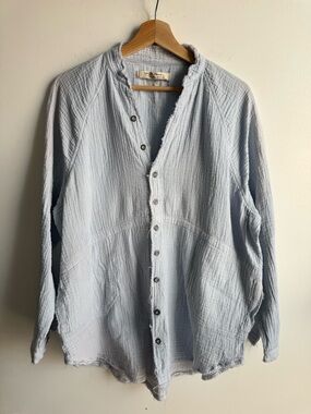 Free People We The Free Summer DayDream Light Blue Long Sleeve Tunic Shirt